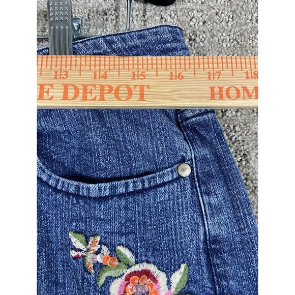 Kikit Capri Jeans Womens 12 Blue Denim Embroidered Embellished Boho Peasant - Picture 8 of 10